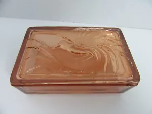 Baratija de vidrio rosa con tapa pájaro 3,5x5,5 pulgadas - Imagen 1 de 4