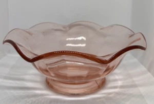 Vintage Jeanette Glass Co Pink Optic Flare Depression Glass Centerpiece Bowl - Picture 1 of 12