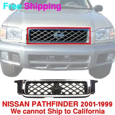 New Nissan Pathfinder Chrome Shell with Gray Insert Grille For 1999-2001 Plastic Foto 1 de 4
