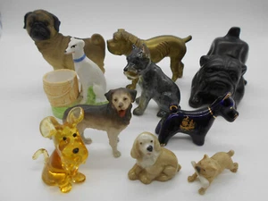 LOT DE 10 FIGURINE CHIEN EN PORCELAINE RÉSINE LAITON VERRE SOUFFLÉ & BISCUIT - Photo 1/12