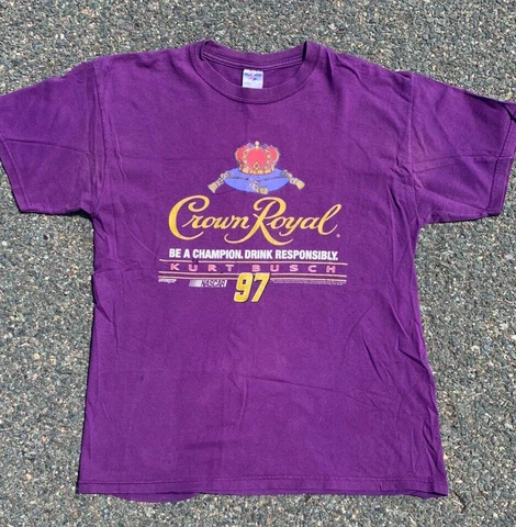 Vintage Crown Royal NASCAR Kurt Busch 2005 T Shirt Size L Checkered Flag Sports Cover