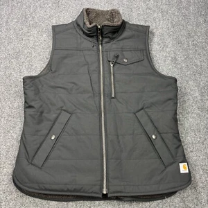 New Carhartt Vest Womens Medium Black Full Zip Sherpa Lined Utility Chest Pocket - Picture 1 of 16