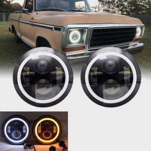 Par de faros LED de 7" pulgadas con luz ámbar DRL para camioneta Ford F-100 F-150 F-250 - Imagen 1 de 7