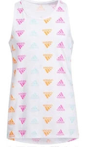 Adidas Girls' Tie Front Tank - White w/ Colored Logo Pattern - Medium - Picture 1 of 4