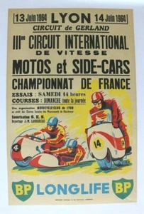 AFFICHE MOTO & SIDE-CAR LYON CIRCUIT GERLAND juin 1964 CHAMPIONNAT FRANCE BP - Picture 1 of 4
