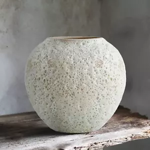 Rustic White Ceramic Vase Farmhouse round Flower Clay Pottery Large Terracott... - Picture 1 of 8