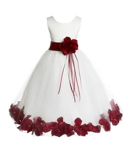 Wedding Pageant Floral Rose Petals Ivory Flower Girl Dress Tulle Princess Kids - Picture 1 of 31