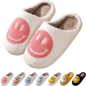 Smile Face Slippers for Women Happy face slippers Retro Soft Plush Warm Slip-on - Picture 1 of 12