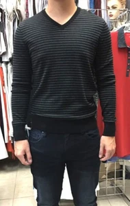 Suéter Kenneth Cole New York para hombre mezcla de algodón a rayas cuello en V. - Imagen 1 de 10