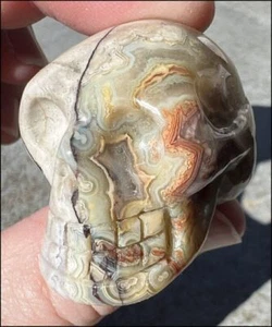 Crazy Lace Agate CRYSTAL SKULL - Laughter, Balance - w/ Synergy 7+ yrs - Picture 1 of 11