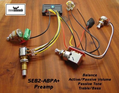 TONE MONSTER SEB2-ABPA+ Bass Guitar Preamp Active Passive Volume & Tone 4 Pots - Image 1 of 4