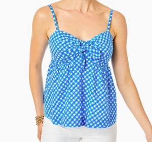 Cami top nuovo con etichette Lilly Pulitzer Mitzi stampa quadri blu boca doppio check taglia 10 - Foto 1 di 3