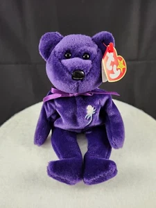 TY Beanie Babies Princess Bear 1997 PE Pellets No Space Tag w/Display Case - Picture 1 of 14