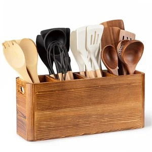 Extra Large Farmhouse Utensil Holder for Kitchen Counter Large Wooden Utensil... - Picture 1 of 7