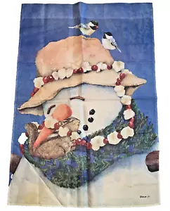 Cuddly Christmas Snowman With Chimpmunk And Birds Decor Flag/ Banner 42 X29 in - Picture 1 of 4