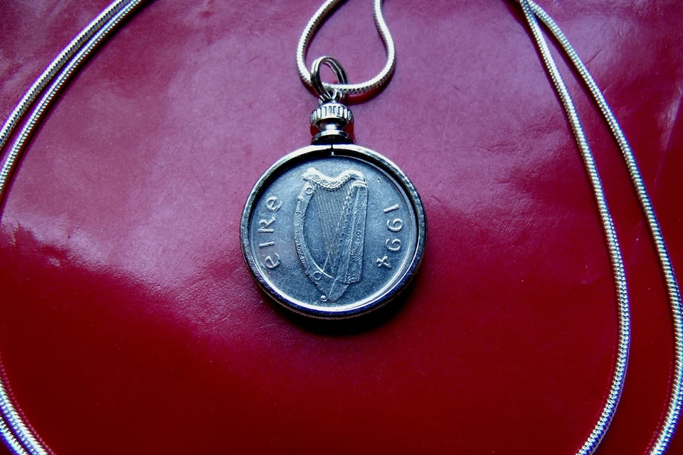 Irish🍀 Harp Coin Pendant Necklace | 1994 22" 925 Sterling Silver Snake Chain - Image 1 of 3