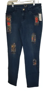 Azi New York Denim Skinny Jeans Damen Gr. 6 zerrissen Patchwork künstlerisch Boutique neu mit Etikett  - Bild 1 von 13