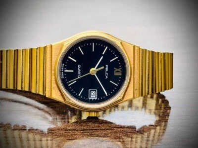 Vintage Felca NOS Quartz Black Dial All Gold Plated Ladies Watch Swiss 32768 HZ - Image 1 of 4