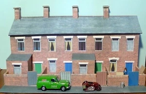 TT :120  scale, Red Brick Terraced House Backs, ** ready made ** - Picture 1 of 5