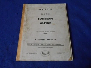 Orig Rootes Factory Parts Manual Sunbeam Alpine Series I #6600719 + Supplements - Imagen 1 de 13