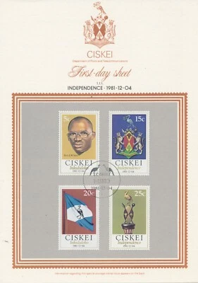 South Africa Homelands Ciskei  Sc 1 - 4 First Day Sheet of First Issue - Image 1 of 2