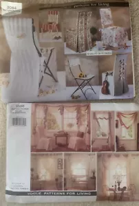 Set Of 2 Vogue Sewing Patterns UNCUT: #2084 & #1596-Chair Cover, Pillow, Window - Picture 1 of 5