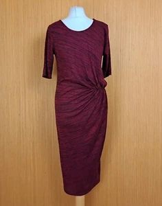 Voulez Vous Midi Dress Burgundy Red Marl Ruched Waist Short Sleeve Size Large  - Picture 1 of 9