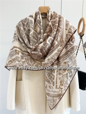 Sallys 70 % cachemir y 30 % seda estampado de caballo de ciudad doble cara envolvente bufanda chal Foto 1 de 4