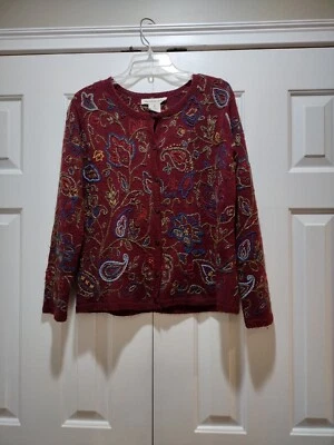 Vintage David Brooks Silk Blend Embroidered Cardigan Women's Size Large  - Image 1 of 3