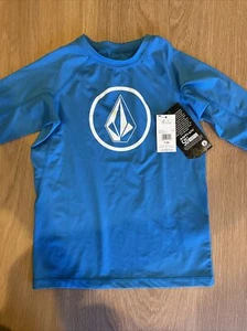 Boys Aqua Blue Volcom 3/4 Sleeve Rash Guard Swim Shirt Size Youth 7 NWT - Picture 1 of 2
