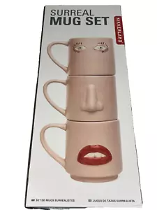 Surreal Face Set Of 3 Mugs By Diana Paisis Kikkerland Bitten Netherland Design - Picture 1 of 4