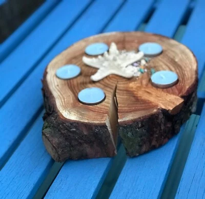 Rustic Wooden Candle Holder from Reclaimed Wood, New, 12 inch diameter  - Image 1 of 2