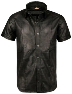 CAMISA DE CUERO nueva camisa de cuero negra PERFORADA manga corta cuero black cuero - Imagen 1 de 3