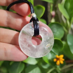 Quarz Donut Anhänger Seer Stone Halskette Großer Kristall Edelstein Alle Healer - Bild 1 von 15
