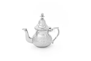 Moroccan Small Tea Pot Handmade Serving Small Brass Silver Plated Fes Morocco - Picture 1 of 7