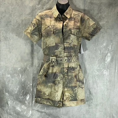 GUESS Women's Caribe Breath Green Combo Ilaria Printed Belted Romper SZ S - Image 1 of 4