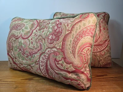 Paisley Jacquard Decorative Rectangle&Square Throw Pillows w/Corded Trim - Pair  - Image 1 of 4