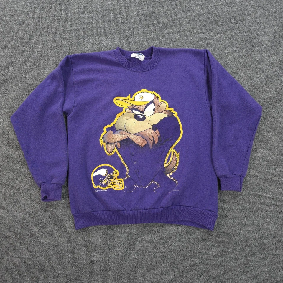 Suéter De Colección Minnesota Vikings Para Hombres Grande Púrpura NFL Fútbol Taz Looney Años 90 Foto 1 de 4