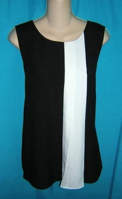 STYLISH Women's DKNY Black Chiffon w/WHITE PLEATED STRIPE Blouse TOP M - Image 1 of 3