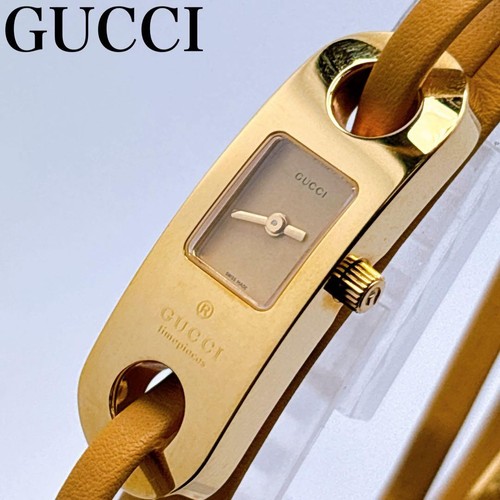 Orologio Gucci 6100L Bracciale Pelle Cammello Oro Funzionante Autentico 2 8 in