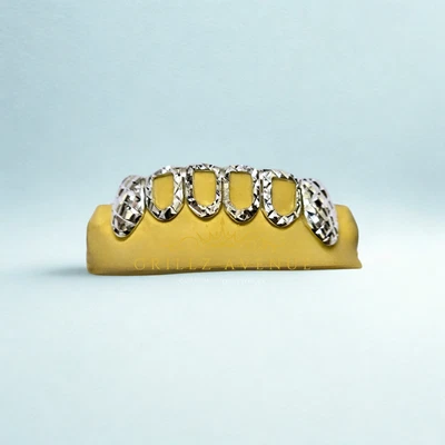 Parrilla personalizada cara abierta con cortes de diamante (plata de ley 925) Foto 1 de 3