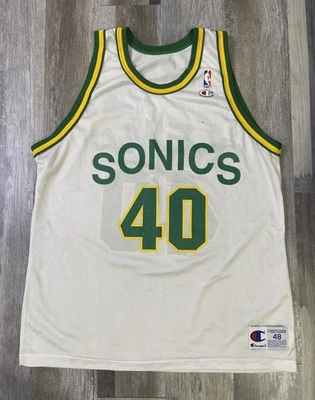 Vintage 90s Seattle SuperSonics Shawn Kemp Champion Jersey #40 Made In USA Sz 48 - Image 1 of 4