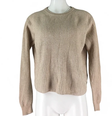 Suéter Theory com nervuras algodão cashmere com nervuras marrom bronzeado gola redonda quadrada G - Imagem 1 de 4