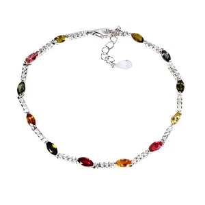 925 Sterling Silver Bracelet Marquise Tourmaline 6x3mm Gemstone Jewelry 7inches - Picture 1 of 13