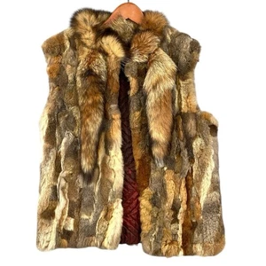 Vintage Kaninchenfell Mehrfarbig Schwanz Weste Mantel Damen Small Medium Luxe Glam - Bild 1 von 13