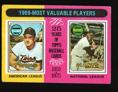 1975 Topps Baseball #207 1969 MVPs Harmon Killebrew / Willie McCovey MVP  75-017 - Image 1 of 2