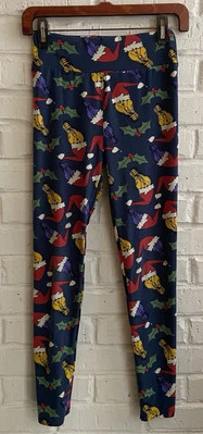 🦄LuLaRoe Christmas Leggings Santa Hat LIGHT BULB Holly Holiday OS Blue Foto 1 de 4
