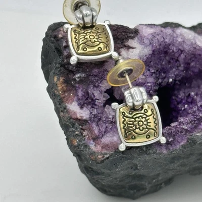 Pendientes Brighton NICKY Grabados Dos Tonos Colgantes Poste Oro Plata Retirados Foto 1 de 4