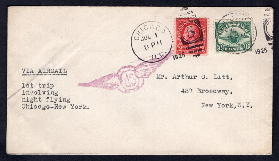 USA 1925 C4 on Airmail Cover Chicago-New York, First Night Flight - Image 1 of 2