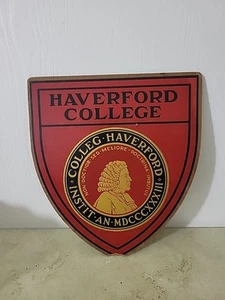Vintage Haverford College Wood Sign Plaque 12" X 11.5" - Picture 1 of 6